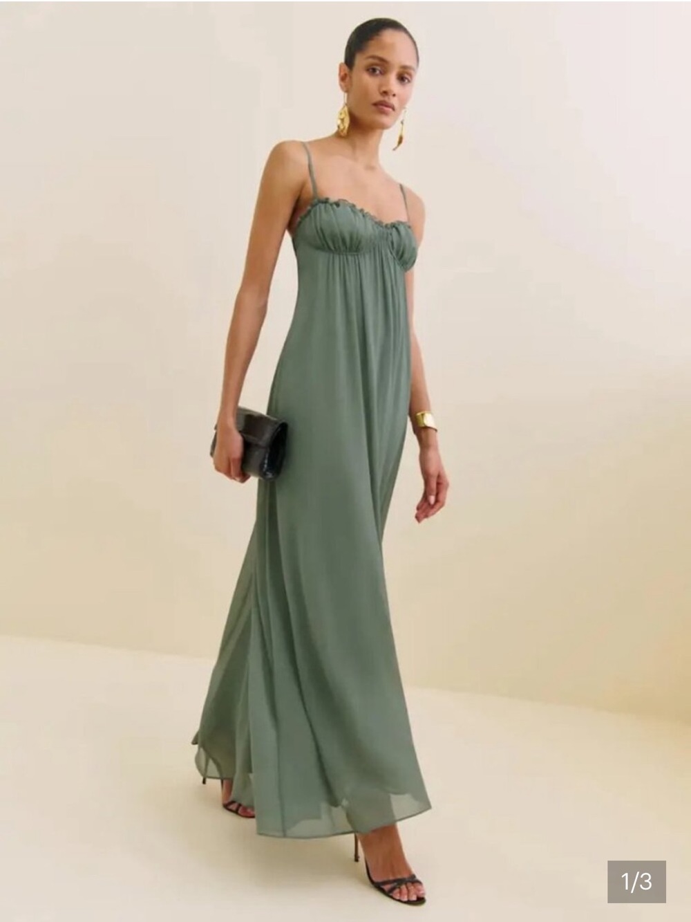 Reformation Cebba green moss Elegant green Spaghetti Strap Maxi Dress 4 NWT